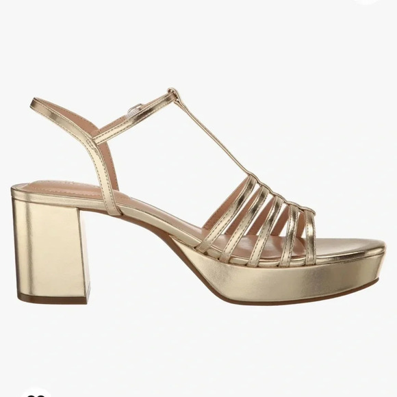 Bandolino Paolar Classic Metallic Gold Strappy Platform Block Heels - Size 8 - Picture 1 of 11
